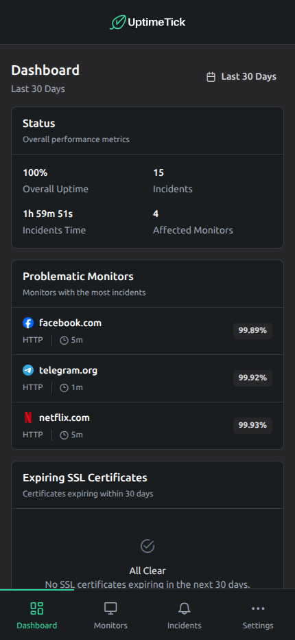 UptimeTick mobile app