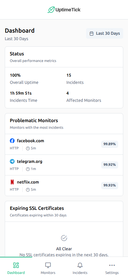 UptimeTick mobile app